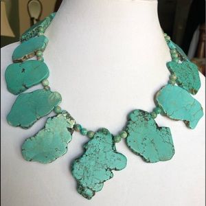 Turquoise Sliced & Bead Gemstones In Sterling Silver Closure Necklace